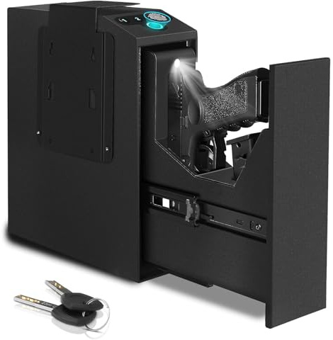 HJYDMQS Waffentresore Wandmontierte Pistolentresore, Schnellzugriff Biometrische Waffentresore, Automatische SchiebetüRen, FüR Zuhause(Size:26x30x9cm)