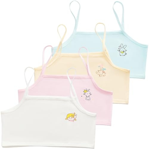 COYUN 4 Pezzi Reggiseno Top Bimba Bambina Brassiere Reggiseno Basic in Cotone per Ragazza Top Bambina Reggiseno da Allenamento Basic Intimo Reggiseno in Cotone per Ragazze per Ragazze 8-12 Anni