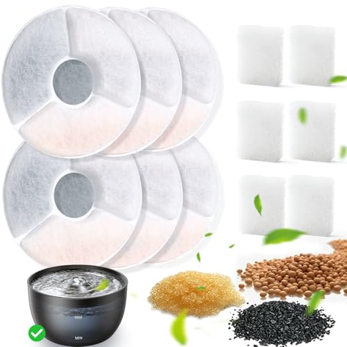 FEELNEEDY Filter kattfontän 3-månaders lager – förpackning för långvarig friskhet, 6 originalfilter 6 vattenpumpar, filtersvamp för FEELNEEDY FN-W23, dricksfontän för hundar