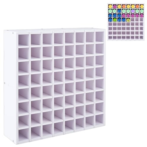 DICOSMETIC 64 Grids White Paint Organizer 13×3.5×13 Inch Paints Storage Holder Plastic Vertical Paint Rack Stand Paints Bottle Organizer for Artists Craft Supply Storage Artwork Drawing Painting
