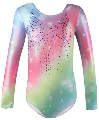 ANTLOOWW Kinder Turnanzug Gymnastikanzug Mädchen Langarm Farbverlauf Gymnastik Trikot Glitzernde Ballett Tanzbekleidung für 3-12 Jahre
