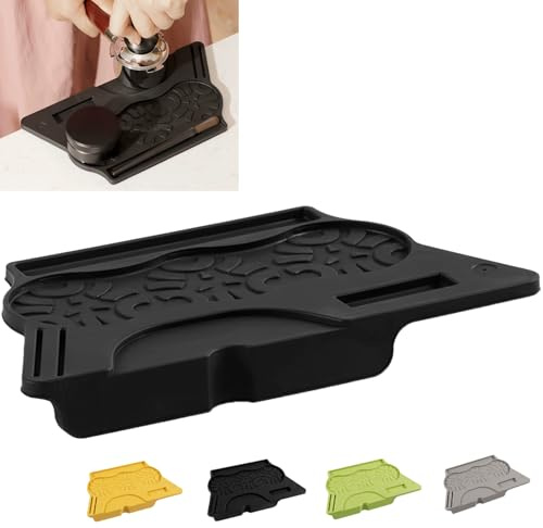 MOMAHUA Silicone Coffee Tamper Mat 15x24cm, Black 7-Shape Non-Slip Espresso Tamping Pad Heat Resistant Barista Mat Protector with Corner Edge Support for 51mm 53mm 58mm Portafilter Flexible Home Café