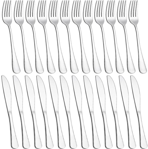 Joeczo 24 Pieces Knife and Fork Sets, Cutlery Set for 12 People | Stainless Steel Cutlery Set Include Forks Set of 12 and Knives Set of 12, Dishwasher Safe, Silverware Set for Home/Restaurant