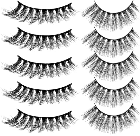 VILLFUL Ciglia Finte 3d Folte e Lunghe in Fibra Sintetica, 5 Paia, per Donne e Ragazze, Striscia Trasparente, Morbide e Naturali