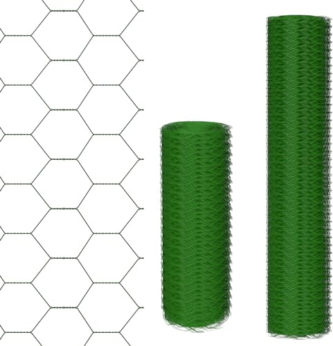 Trenza hexagonal de 25 m x 50 cm, PVC galvanizado, verde, hexagonal, valla de jardín, malla de 6 esquinas, malla de 25 mm, valla de alambre trenzado, cercado para animales pequeños, para conejos
