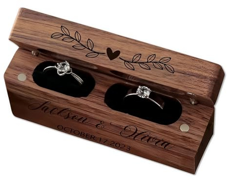 BBGDP Personalisierte Ringbox Aus Holz Für Die Hochzeit, Mit Gravur Für Zwei Ringe (Text/Name), Geschenkidee Für Heiratsantrag, Jahrestag Oder Als Geschenk Für Paare