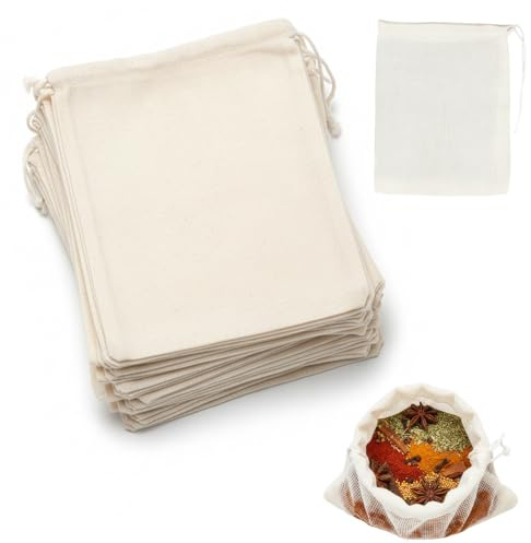 50 Pcs Gauze Bags, Reusable Tea Bags for Herbs and Spices, CottonMuslin Bags with Drawstring, Spice Bags for Cooking, Cotton Reusable Mesh Bags for Cooking, DIY Carft Spices Storage (3.15 * 3.94IN)