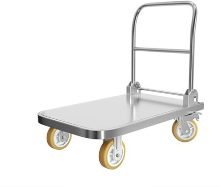 Carretilla de Mano Carro de Plataforma Acero Inoxidable con Ruedas 8 Pulgadas, Plegable, for almacén, Equipaje y mudanzas Transpaleta Manual