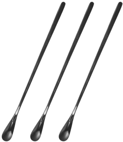 DECHOUS Lot de 3 Cuillères à Nourriture pour Reptiles et Lézards Acier Inoxydable 19 CM Manches Courts Noirs Cuillères Multifonctions pour Nourrir Petits Animaux Accessoires pour