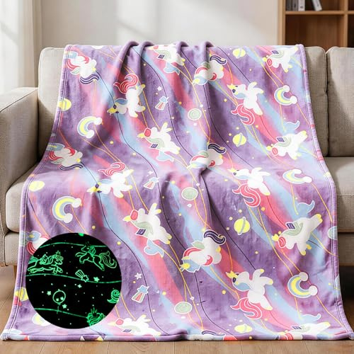 LXTOPN Einhorn Kuscheldecke Kinder, Kinderdecken Flauschig Einhorn Geschenke für Mädchen 4-12 Jahren, Weihnachten Geschenke Kinder