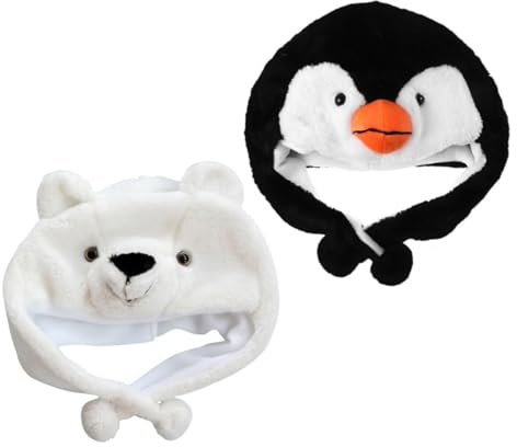 UKCOCO 2 Stück pack Cartoon Tiermützen Pinguin Eisbär Weiche Plüsch Beanies Elastisch Warm für Frühling Herbst Winter Outdoor Party