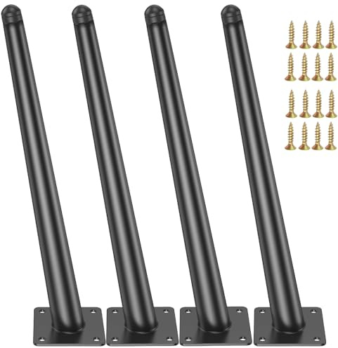 HOLMOL 4PCS Metal Table Legs 40cm (16 inch), Oblique Black Furniture Legs | Black Furniture Legs for Coffee Table, Chair, Sofa, Cupboard, Non-Slip Tapered Bench Leg, Ajustable Replacement Leg Feet