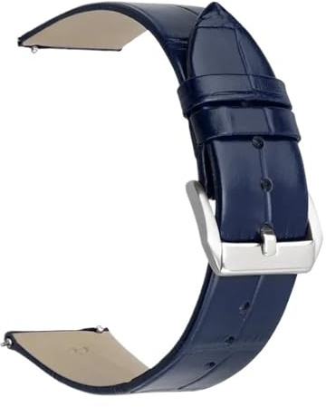 yangfangmei Läderarmband 12/14/16/18/20/22 mm Herr Dam Mjukt Quick Release Rostfritt stål Pin Spänne Klockarmband Klocktillbehör(Royal blue,18mm)