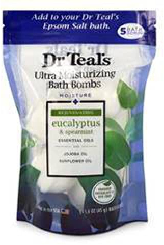 Dr Teal's Dr Teal's Ultra Moisturizing Bath Bombs Five (5) Moisture Rejuvinating Bath Bombs with Eucalyptus & Spearmint, Essential Oils, Jojoba Oil, Sunflower Oil (Unisex) 50ml