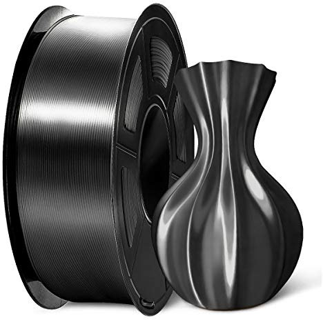 SUNLU PLA Plus Shiny Silk 3D Drucker Filament 1.75mm, Silk PLA+ 3D Druck Filament mit Seidenglattes Finish, Gute Farbwiedergabe, Maßgenauigkeit +/- 0,02mm, 1kg(2.2lb) Spule, PLA+ Silk Schwarz