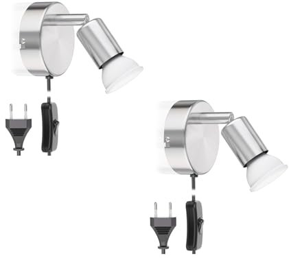 ledscom.de 2 Stück Leselampe LUNARA Schalter Stecker + GU10 LED Lampe warmweiß 3-Stufen Dimmen: max. 500lm
