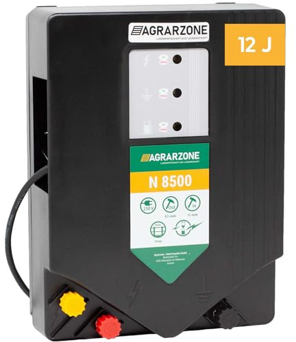 Agrarzone N8500 elstängselaggregat 230V, 12J | Elektrisk staketanordning med elektricitet för betesstaket | 2 effektnivåer | Optimal hatt säkerhet hållbar betesanordning för robusta djur och vildsvin