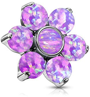 Paula & Fritz® Aufsatz-Dermal Anchor Opal Blume lila 316L Chirurgenstahl 1,2-mm Gewinde Haut-Anker Skin Diver Implantat Kugel Blüte Flower