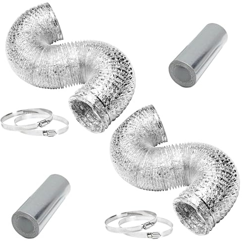iPower GLDUCT4X8CX2V1 2-Pack 4 Inch 8 Feet Non-Insulated Flex Air Ducting Aluminum Dryer Vent Hose for HVAC Ventilation, 4'' X 8'-2 Pack, 4 Stainless Steel Clamps Included