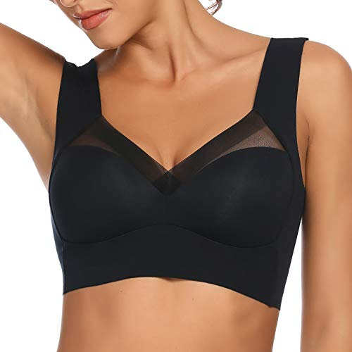 WOWENY BH Damen Ohne Bügel Schlaf Bustier Push up Damen Spitze Bralette T Shirt BH Schalen BHS Bügelloser Still Klassischer BH Top Bralette Komfort Weicher Seamless Schwarz XL