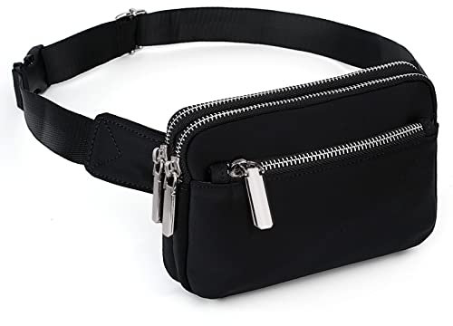 UTO Herren und Damen Bauchtasche Nylon wasserdichte Hüfttasche Mode Schlanke Leichte Gürteltasche mit Silber Reißverschluss