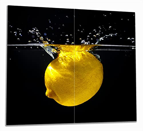 Wallario Herdabdeckplatte/Spritzschutz aus Glas, 2-teilig, 60x52cm, für Ceran- und Induktionsherde, Zitrone im Wasser - Frisches Obst für die Küche
