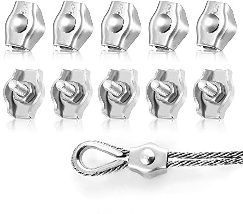 LYCXAMES M3 - Morsetto per fune metallica, 10 pezzi, morsetto da 3 mm, morsetto per cavi in acciaio inox 304, fune metallica, corda per biancheria, tenda fissa