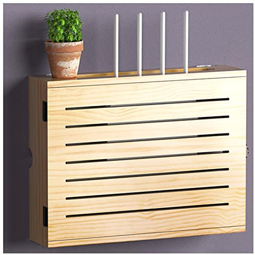 Wandhalterung WiFi Router Aufbewahrungsbox Holz WiFi Netzwerk Set-Top Box Modem Kabel Router Abdeckung Organized Power for Home Bedroom Living Room (Color : Natural-B, S : 52.4x42.4x10cm)