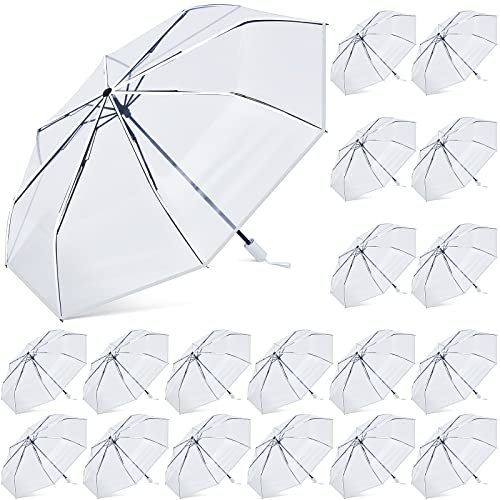 18 Stück transparenter Reise-Regenschirm, faltbar, transparent, manuelles Öffnen und Schließen, Mini-Regenschirm, winddicht, kompakt, zusammenklappbar, Weihnachten, Partygeschenke (weißer Rand)
