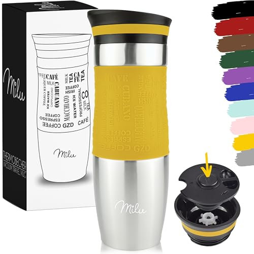 Milu Thermobecher Kaffee to go 370ml, 450ml Isolierbecher Kaffeebecher - 100% Auslaufsicher - Trinkbecher aus Edelstahl - Autobecher doppelwand Isolierung - Thermo Becher - Travel Mug (Mango, 450ml)