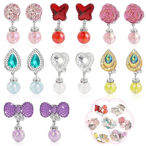 Grevosea Lot de 7 paires de boucles et oreilles à clip pour filles, accessoires de bijoux non percés pour fête et anniversaire