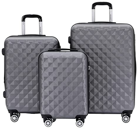 BEIBYE Kofferset 4 Zwillingsrollen Hartschale Trolley Koffer Reisekoffer Reisekofferset Gepäckset in 12 Farben (Dunkelgrey)