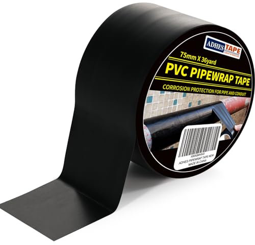 ADHES Ruban Adhésif PVC Noir Contre La Corrosion, Ruban Adhésif étanche, Protection De Tuyau Conduite D'eau Souterraine,75 mm x 33 m