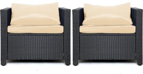 PAOLFOX Outdoor Patio Chair Set of 2,Wicker Patio Chairs Set,Outdoor Rattan Chairs,Patio Furniture,Balcony Chairs, Wicker Furniture for Gardens, Backyards, Balconies,Poolside(Beige)