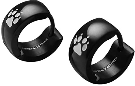 Herren Ohrringe Edelstahl Creolen Damen Schwarz Silber Matt Gold glänzend Wolf Fußabdrücke ER15103
