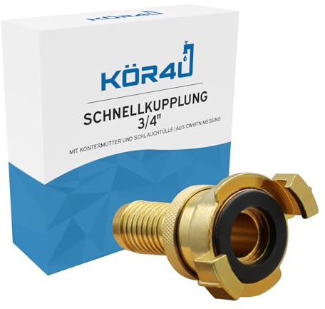 kör4u Schnellkupplung 3/4 Zoll Messing, inkl Kontermutter und Schlauchtülle