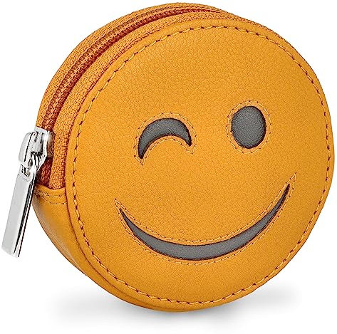 MANAGE Zwinker Smiley Börse mit Schlüsselring - inkl. Geschenkbox - Minigeldbörse für Frauen und Kinder - Schlüsselmäppchen Damen Leder Gelb 32716-14
