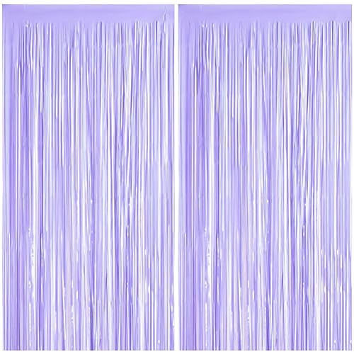 Lametta Vorhänge, 2 Stück Lila Glitzervorhang Fringe 1 x 2m Metallic Folienfransen Hintergrund, Luftschlangen Folie Vorhang für Geburtstag Hochzeit Weihnachten Party Dekoration, Tinsel Curtains Purple