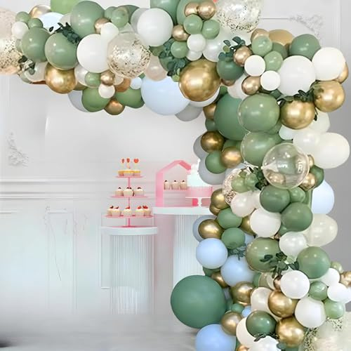Ballon Girlande Grün,152 Stück Luftballon Girlande Grün mit Avocado Grüne Ballons Olive Gold Sage Green Ballons Set für Geburtstag Hochzeit Abschlussfeier Tropische Party