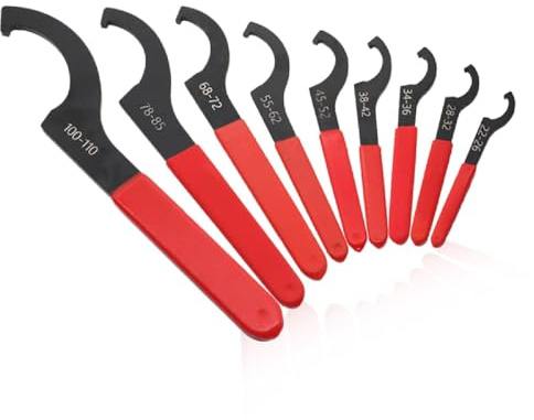 Yunnergo 9Pcs C-Shape Carbon Steel Spanner Wrench Set Adjustable Shock Wrench Hook Tool for Most Car and Motorcycle Shock Adjustment (Red)