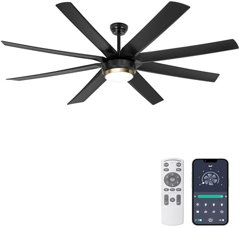 Ohniyou Deckenventilator mit Beleuchtung, 70 Zoll (178cm)großer Deckenventilator mit Fernbedienung, Reversibler DC-Motor, Dimmbar, Schwarzer Moderner Industrie-Deckenventilator für Wohnzimmer Terrasse