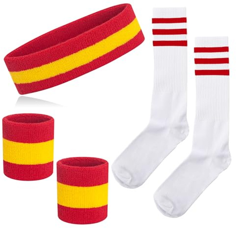 Schweißbänder Gestreifte Socken Set 80er Schweißbänder 90er Kostüm Handgelenk Schweißbänder für Männer und Frauen Sport Stirnbänder 80er Fitness