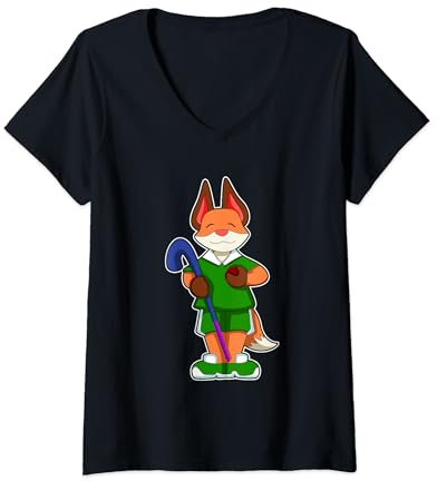 Damen Fuchs Feldhockey Feldhockeyschläger Sport T-Shirt mit V-Ausschnitt