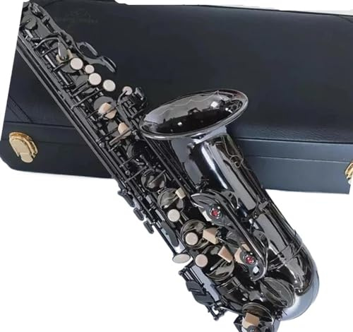 Schüler-Saxophon Es-Altsaxophon, Vernickelt, Schwarz, Graviertes Muster, Jazzinstrument, Altsaxophon, Mit Koffer (Color : Leather bag)