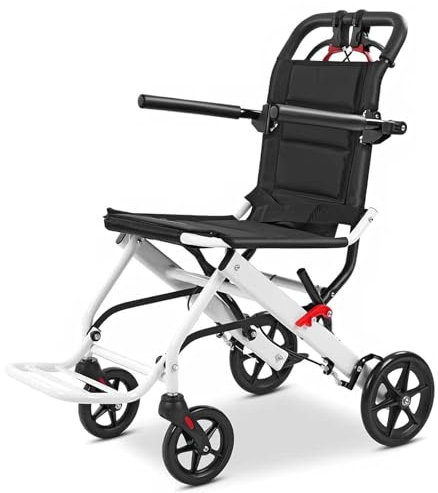 FMBLDM Faltbar Leicht Rollstuhl Ultraleicht Reiserollstuhl Aluminium TransportrollstüHle mit Bremse Extra Schmaler Rollstuh, für Die Wohnung, Reiserollstuhl, 100 Kg Belastbar A