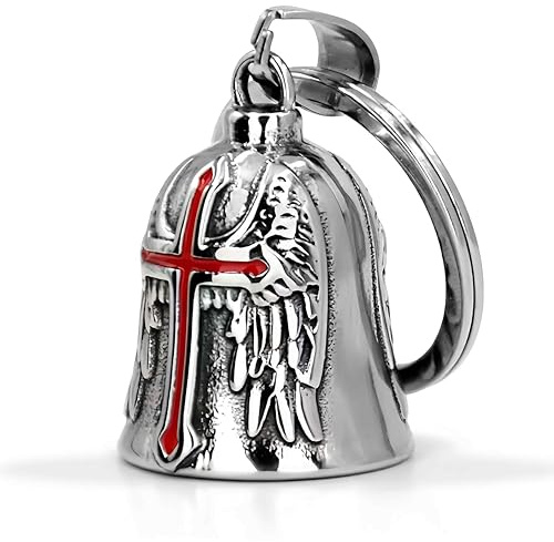 PEVRUAY llavero Moto Campana Guardiana, Aceite Campana de Motocicleta Ángel de la Guarda, con Anillo Colgante, para Bicicletas, Coches, Motocicletas