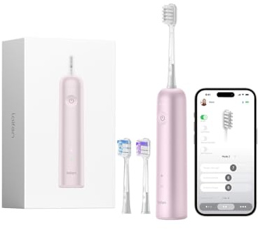 Laifen Wave Brosse À Dents Électrique Sonique Pionnière 60° Oscillation Vibration Autonomie de 45 Jours 3 Têtes de Brosse Étanchéité IPX7 Acceptée par l’ADA pour Voyages (Alliage d’aluminium rose)