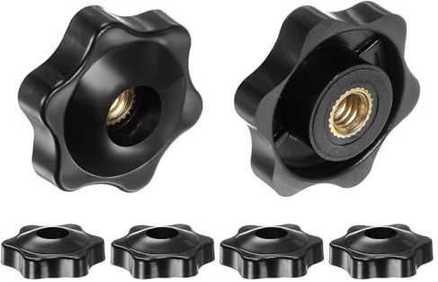 QUARKZMAN 6 Stück Sterngriffmutter 1/4-20 Inch Flügelmuttern mit Innengewinde, Rändelmutter Handgriff Durchgangsloch Klemmmutter 32mm Spannknopf für Werkzeugmaschinen Fitnessgeräte, Schwarz