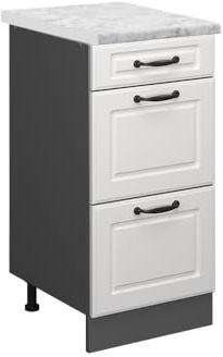 Vicco Küchenschrank R-Line, Schubladenschrank für die Küche, Weiß Landhaus, 40 cm AP Marmor