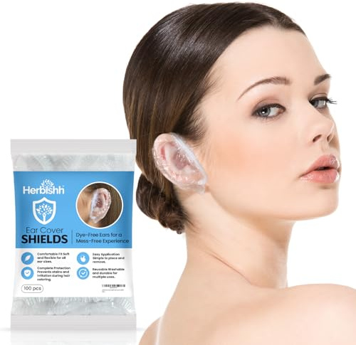 Herbishh Hair Color Ear Shield Covers, Reusable Hair Dye Stain Protection, Disposable & Waterproof Plastic Ear Shower Caps for Men & Women, Ideal for Salon & At-Home Use, 100 Pieces